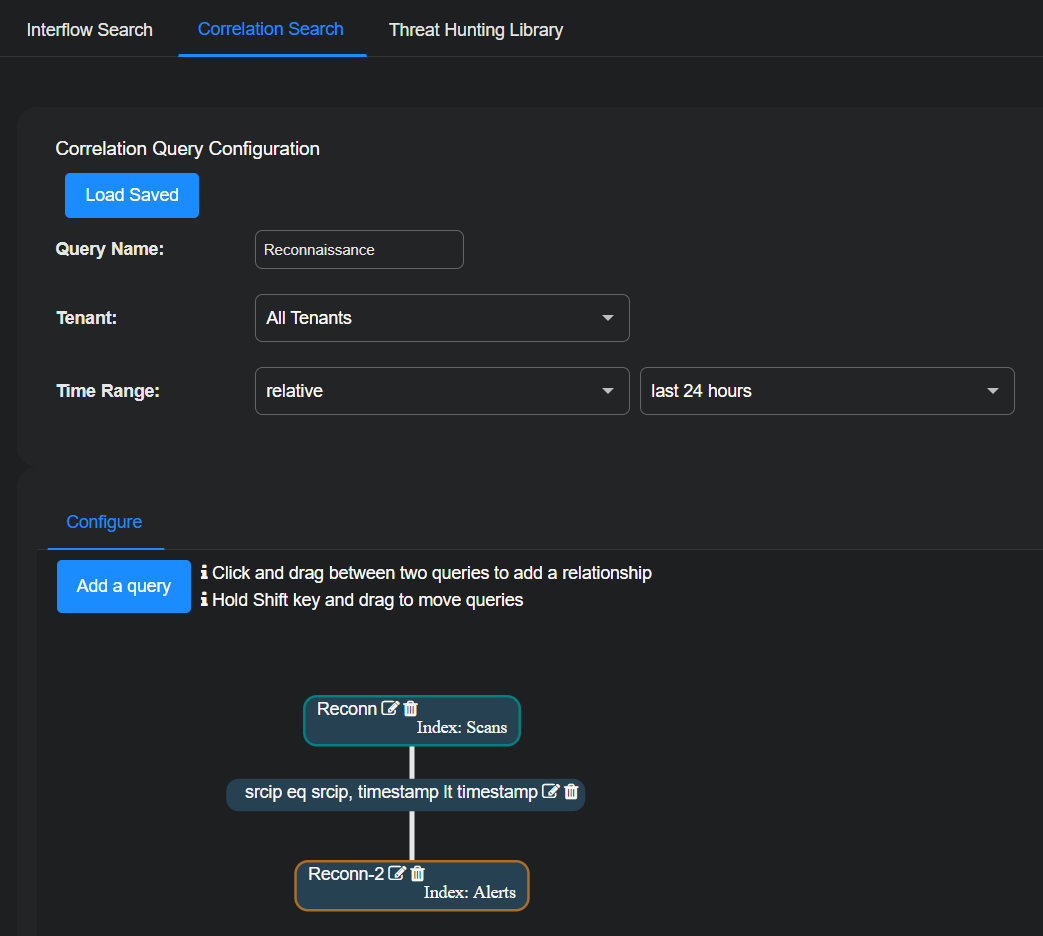 Select the image to expand and collapse it. Screen capture of a correlation query configuration.