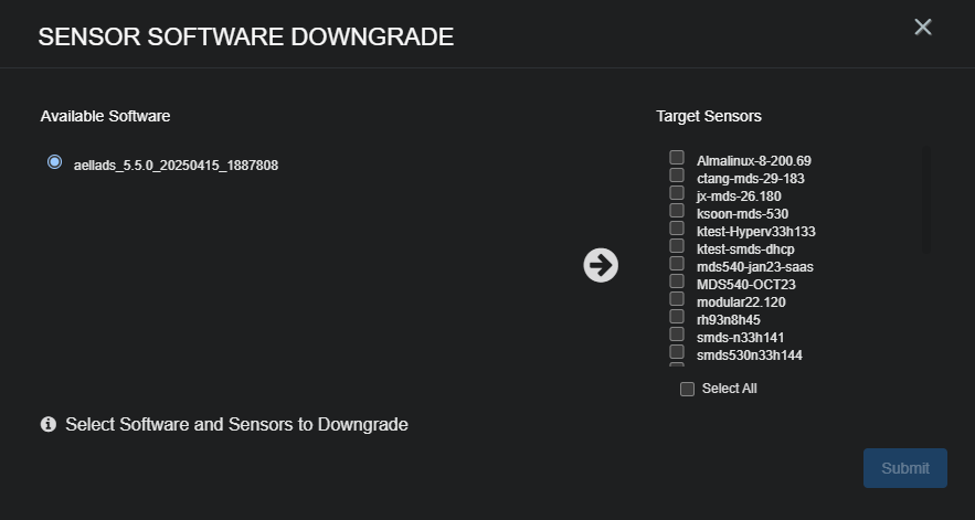 Sensor Software Downgrade