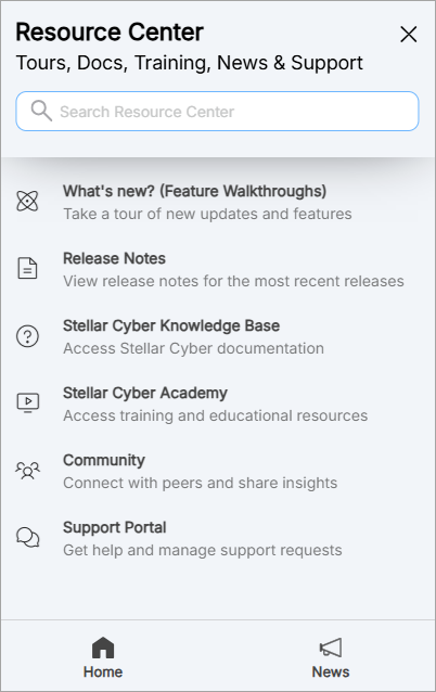 Select the image to expand and collapse it. Screen capture of the Resource Center menu